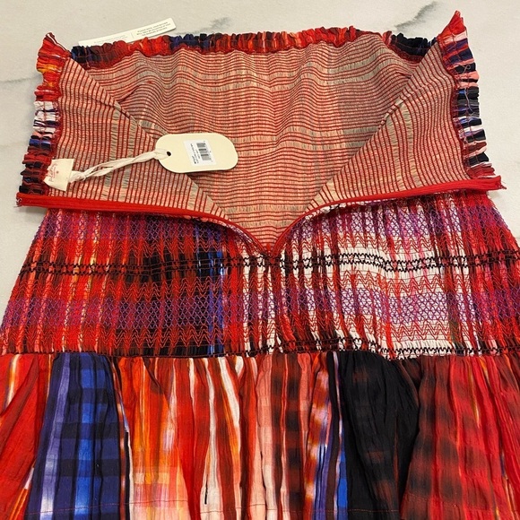 Anthropologie Plenty Strapless Tiered Mini Size XL Red Ikat - Picture 13 of 15